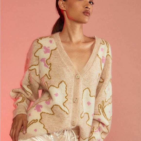 NWT Cynthia Rowley Women's Cream Bird Floral Embroidered Button Cardigan Small